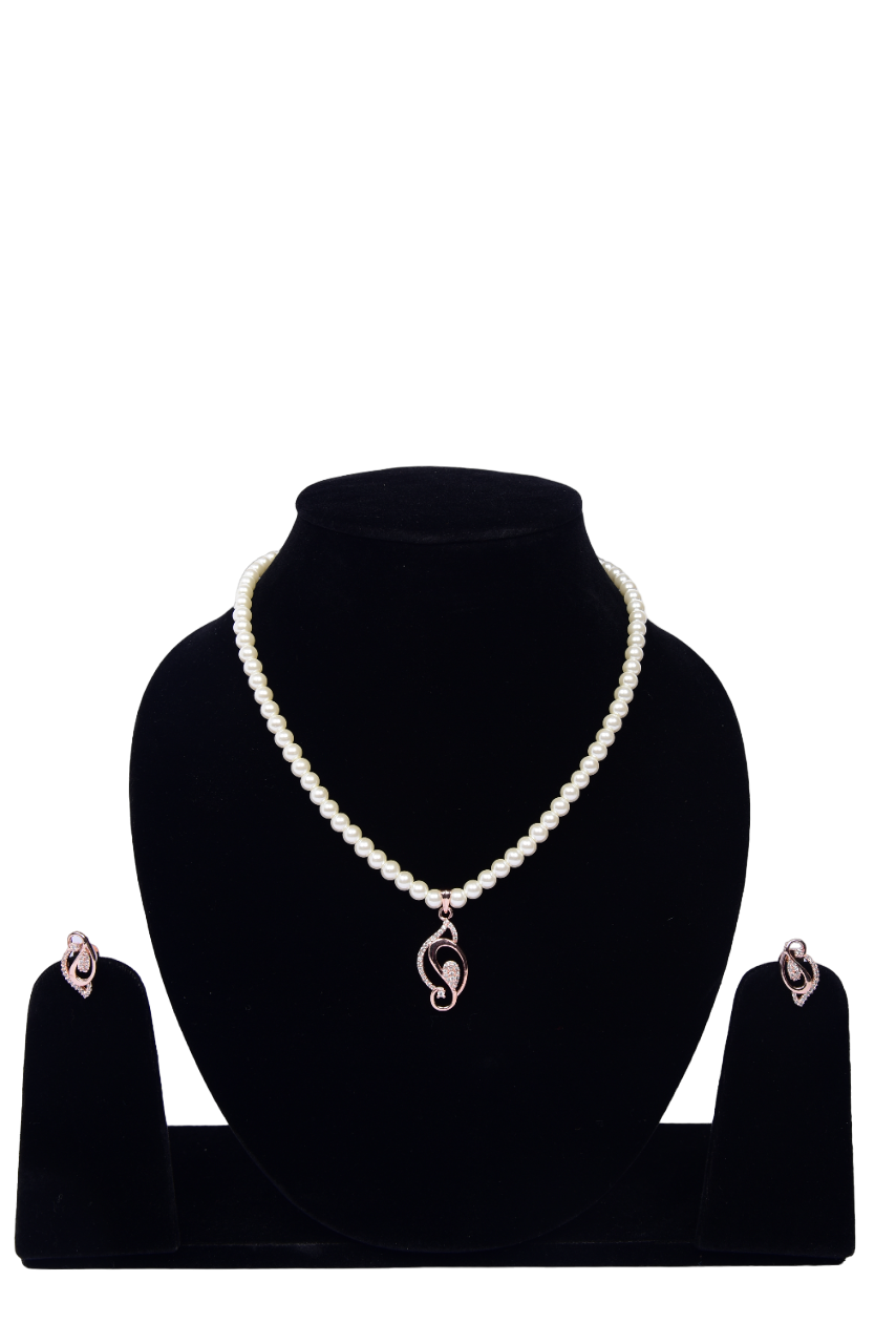 Namokriti Rose Gold Pendant Jewelry Set with Classic Pearls – Sophisticated Look for Modern Womenv
